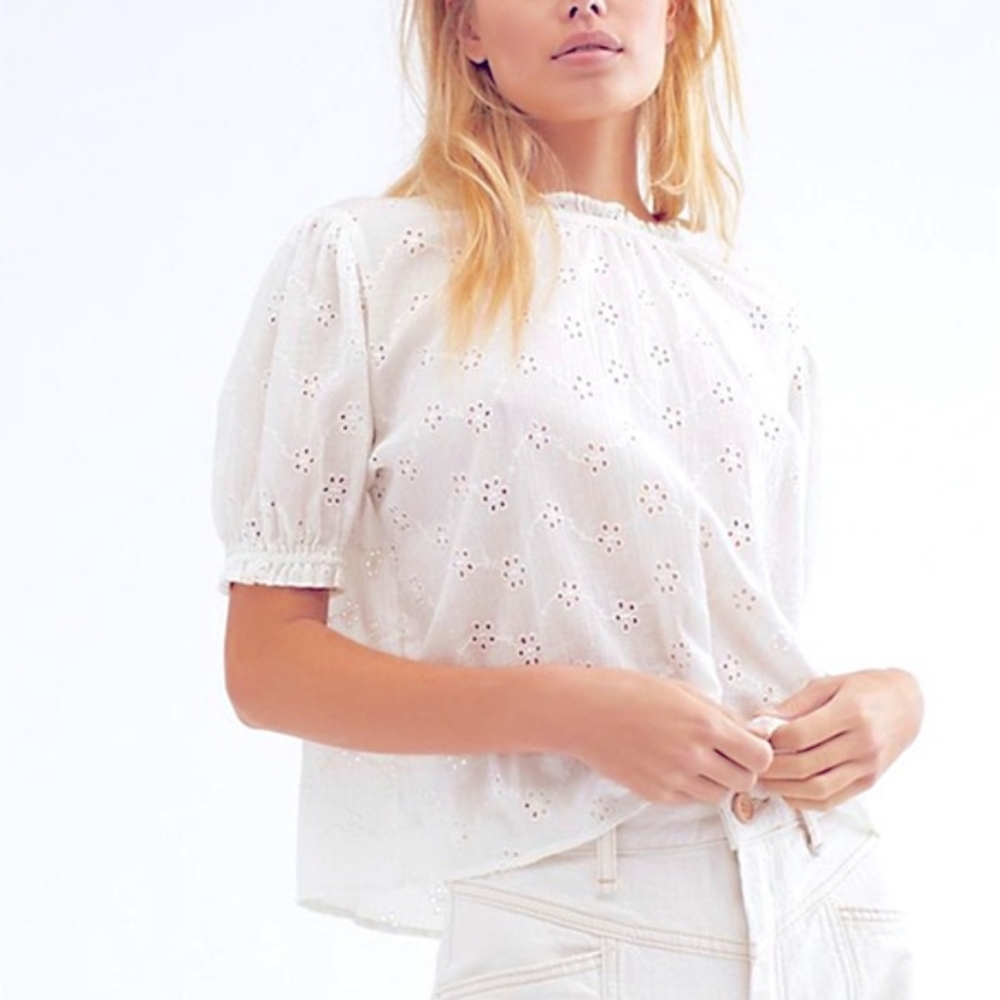 Free People 🆕 Eyelet Tie Back Blouse Top M